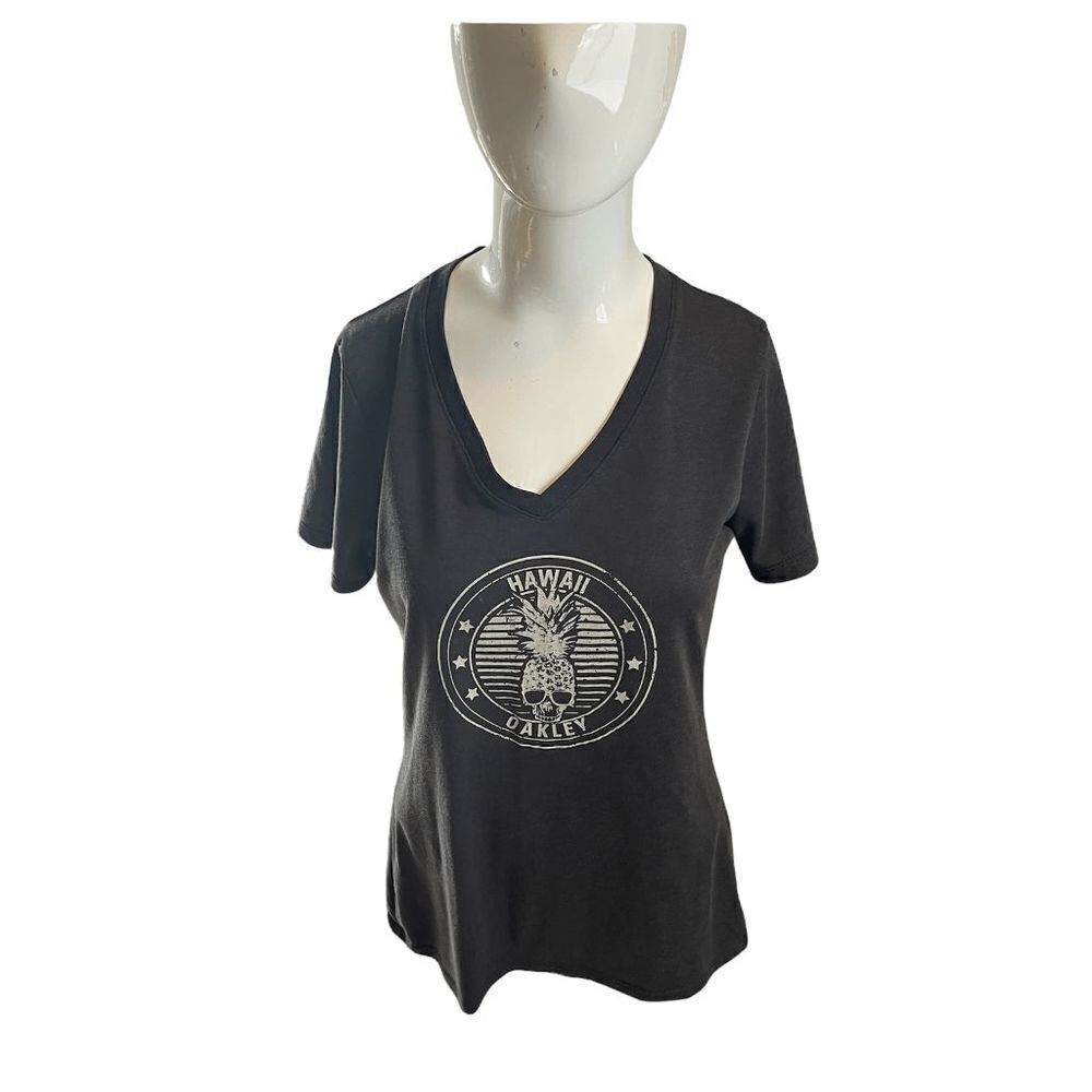 Oakley Hawaii T-Shirt V Neck Short Sleeves 100% Cotton Sz S Black